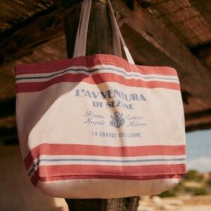 NEW Sezane Summer Tote L’Avventura di Sezane Red and Cream